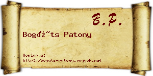 Bogáts Patony névjegykártya